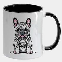 Caneca Branca Interna Preta de Porcelana 325ml BULLDOG SENTADO ESTILO FOFO