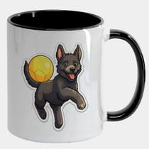 Caneca Branca Interna Preta de Porcelana 325ml CACHORRO PRETO BOLA