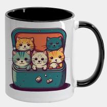 Caneca Branca Interna Preta de Porcelana 325ml LANCHEIRA GATINHOS FOFOS Caneca Branca Interna Preta de Porcelana 325ml LANCHEIRA GATINHOS FOFOS