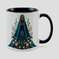 Caneca Branca Interna Preta de Porcelana 325ml NOSSA SENHORA DA APARECIDA 45