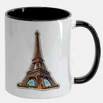 Caneca Branca Interna Preta de Porcelana 325ml TORRE EIFFEL DESENHO