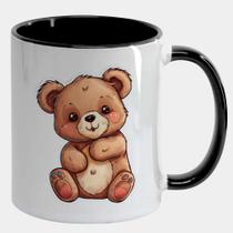Caneca Branca Interna Preta de Porcelana 325ml URSO TEDDY FOFO POSE