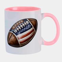 Caneca Branca Interna Rosa de Porcelana 325ml BOLA FUTEBOL AMERICANO ARTE
