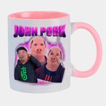 Caneca Branca Interna Rosa de Porcelana 325ml John Pork Meme Italian Caneca Branca Interna Rosa de Porcelana 325ml John Pork Meme Italian