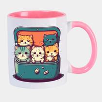Caneca Branca Interna Rosa de Porcelana 325ml LANCHEIRA GATINHOS FOFOS Caneca Branca Interna Rosa de Porcelana 325ml LANCHEIRA GATINHOS FOFOS