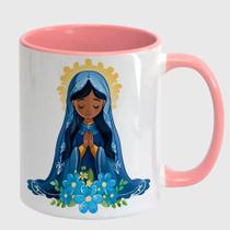 Caneca Branca Interna Rosa de Porcelana 325ml NOSSA SENHORA DA APARECIDA 35