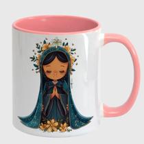 Caneca Branca Interna Rosa de Porcelana 325ml NOSSA SENHORA DA APARECIDA 37