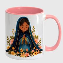 Caneca Branca Interna Rosa de Porcelana 325ml NOSSA SENHORA DA APARECIDA 38