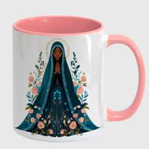 Caneca Branca Interna Rosa de Porcelana 325ml NOSSA SENHORA DA APARECIDA 45