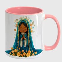 Caneca Branca Interna Rosa de Porcelana 325ml NOSSA SENHORA DA APARECIDA 53