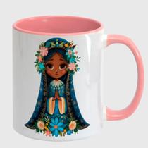 Caneca Branca Interna Rosa de Porcelana 325ml NOSSA SENHORA DA APARECIDA 54