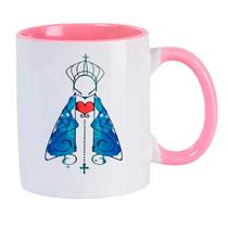 Caneca Branca Interna Rosa de Porcelana 325ml NOSSA SENHORA DESENHO AZUL