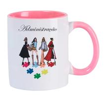 Caneca Branca Interna Rosa de Porcelana 325ml Profissoes Administracao Mulheres