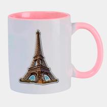 Caneca Branca Interna Rosa de Porcelana 325ml TORRE EIFFEL DESENHO
