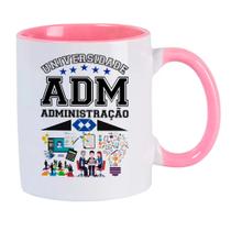 Caneca Branca Interna Rosa de Porcelana 325ml Universidade Adm Administracao
