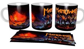 Caneca Branca Manowar Heavy Metal Hard Rock Logo Desenho