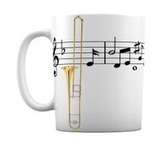 Caneca Branca Música Notas Musicais Instrumento Trombone Caneca Branca Música Notas Musicais Instrumento Trombone