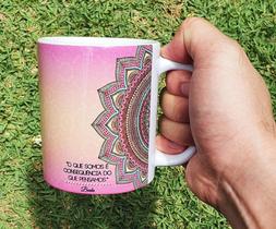 Caneca Branca Personalizada Mandala Rosa