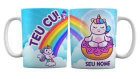 Caneca Branca Personalizada Unicórnio Meditação Teu C*!