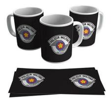 Caneca Branca Policia Militar Logo Brasão Honra