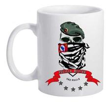 Caneca Branca Policia Militar Pmesp Essd Logo Bandeira Boina