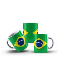 Caneca Branca Porcelana Bandeira Brasil + Caixinha
