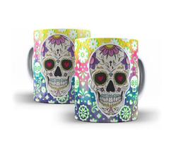 Caneca Branca Porcelana Caveira Mexicana + Caixinha