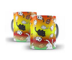 Caneca Branca Porcelana Decorada Gato 325ml + Caixinha