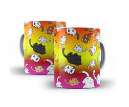 Caneca Branca Porcelana Decorada Gato 325ml + Caixinha