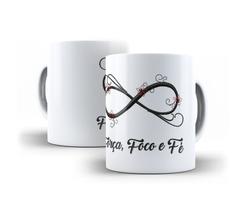 Caneca Branca Porcelana Força, Foco e Fé + Caixinha Caneca Branca Porcelana Força, Foco e Fé + Caixinha