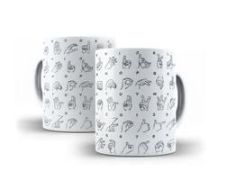 Caneca Branca Porcelana Sinais Libras + Caixinha