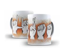 Caneca Branca Porcelana Sinais Libras + Caixinha Caneca Branca Porcelana Sinais Libras + Caixinha