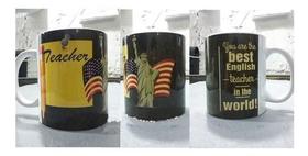 Caneca Branca Professor De Inglês Teacher Eua Liberdade