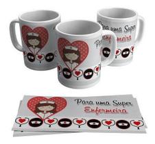 Caneca Branca Profissão Super Enfermeira Enfermagem Logo