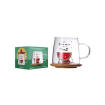 Caneca C/ Pires Bambu Melancia 280ml em Vidro Allmix Caneca C/ Pires Bambu Melancia 280ml em Vidro Allmix