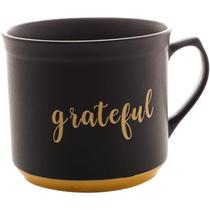 Caneca Café Chá Chocolate Quente de Cerâmica Grateful Preto Matt Amarelo 660ml Mesa Posta Wolff