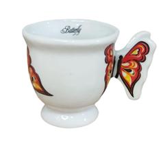 Caneca Café Com De Porcelana Alça Asa De Borboleta Laranja