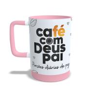 Caneca Café com Deus Pai Alça Soft e Base em Silicone com Interior Rosa