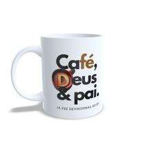 Caneca Café com Deus Pai Branca 325ml Porcelana Premium