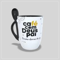 Caneca Café com Deus Pai com Colher Interior e Alça Colorida