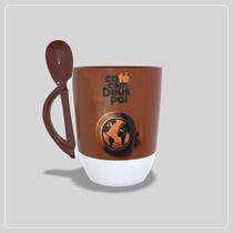 Caneca Café com Deus Pai com Colher Interior e Alça Marrom