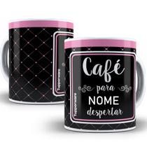 Caneca café para despertar rosa com nome personalizado