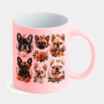 Caneca Candy Rosa de Porcelana 325ML BULLDOG FRANCES FLORES TURMA