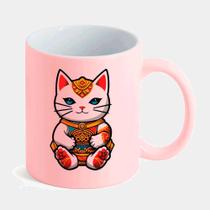 Caneca Candy Rosa de Porcelana 325ML GATO DA SORTE ORIENTAL