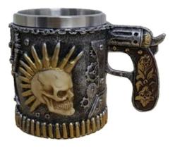 Caneca caveira 450ml em resina e metal halloween viking