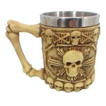 Caneca Caveira B Vikings Copo Aço Inox 3D Medieval 400 Ml