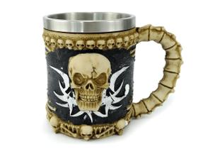 Caneca Caveira Dark 400ml Com Alça Copo Decorativo Em Metal e Resina