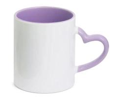 Caneca ceramica 325ml branca interno e alca coracao lilas
