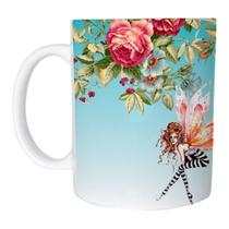 Caneca Cerâmica 325ML Floral VermelhoCom azul