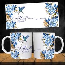 Caneca Cerâmica 325ML Mãe Gratidão Floral Azul